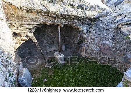 Stock Photograph - Traditional place where Paul and Silas were imprisoned; Philippi, Greece. Fotosearch