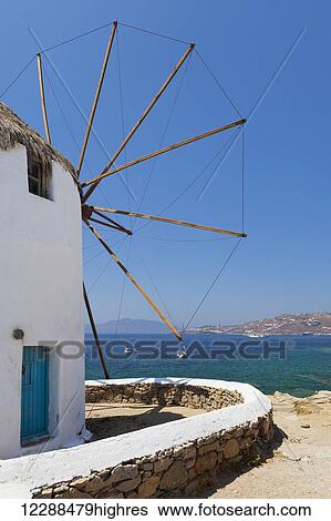 Traditional windmill; Chora, Mykonos, Greece View Large Photo Image Stock Photograph - Traditional windmill; Chora, Mykonos, Greece. Fotosearch