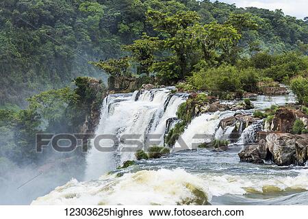 Stock Photograph - Trees and rocks next to Iguazu Falls; Parana, Brazil. Fotosearch