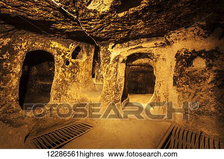 Stock Photograph - Tunnels and caves in the Kaymakli underground city; Kaymakli, Turkey. Fotosearch