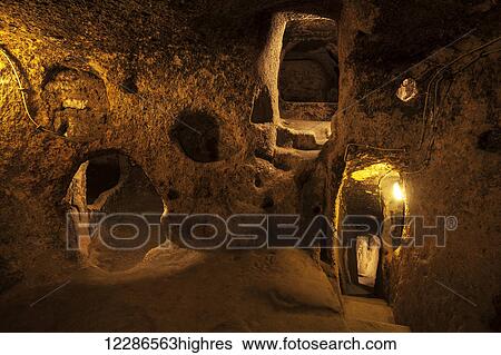 Stock Photograph - Tunnels and caves in the Kaymakli underground city; Kaymakli, Turkey. Fotosearch