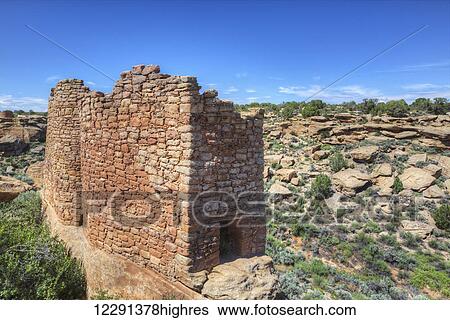 Stock Photograph - Twin towers, Square Tower Group, Anasazi ruins, dated A. D. 1230 to 1275, Hovenweep National Monument; Utah, United States of America. Fotosearch