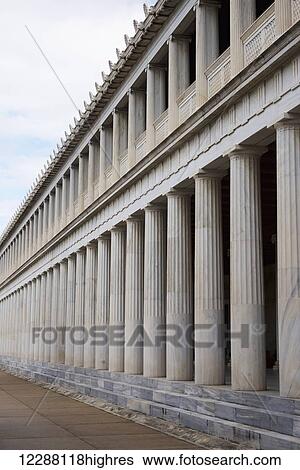 Two marble colonnades of Stoa of Attalos; Athens, Attica, Greece View Large Photo Image Stock Photograph - Two marble colonnades of Stoa of Attalos; Athens, Attica, Greece. Fotosearch