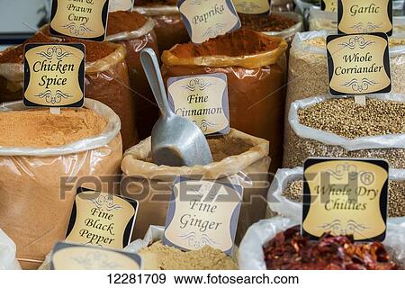 Various spices for sale at the market; Pretoria, Gautang, South Africa View Large Photo Image Stock Photo - Various spices for sale at the market; Pretoria, Gautang, South Africa. Fotosearch