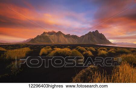 Vestrahorn at sunrise, near the town of Hofn in southeastern Iceland; Iceland View Large Photo Image Stock Photograph - Vestrahorn at sunrise, near the town of Hofn in southeastern Iceland; Iceland. Fotosearch