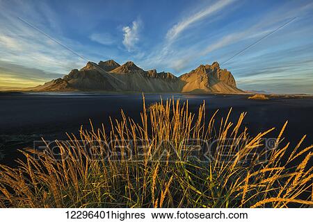 Stock Photograph - Vestrahorn, near the town of Hofn in southeastern Iceland; Iceland. Fotosearch