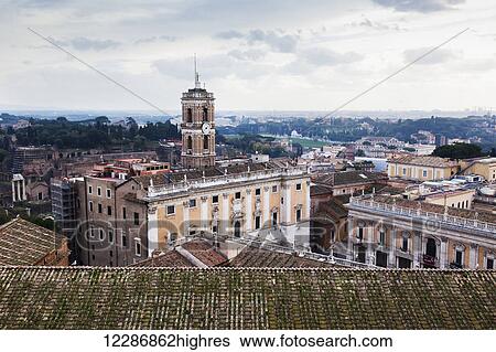Stock Photograph - View from a roof, Basilica of St. Mary of the Altar of Heaven; Rome, Italy. Fotosearch