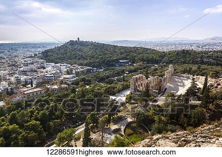 Stock Photograph - View of Athens and various landmarks; Athens, Greece. Fotosearch