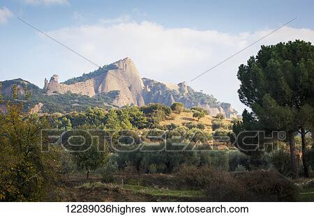 Stock Photograph - View of rugged cliffs from the Temple of Artemis; Sardis, Turkey. Fotosearch