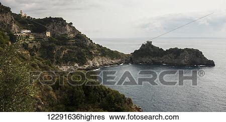Stock Photograph - View of the Amalfi coastline; Amalfi, Italy. Fotosearch