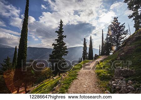 Stock Photograph - Walking path on Mount Parnassus; Delphi, Greece. Fotosearch