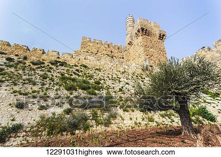 Wall and old building with tower; Jerusalem, Israel View Large Photo Image Stock Photograph - Wall and old building with tower; Jerusalem, Israel. Fotosearch