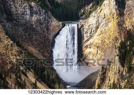 Stock Photograph - Waterfall from the Yellowstone river, Yellowstone National park; Wyoming, United States of America. Fotosearch