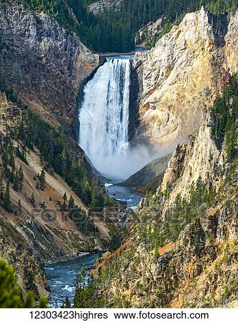Stock Photograph - Waterfall from the Yellowstone river, Yellowstone National park; Wyoming, United States of America. Fotosearch