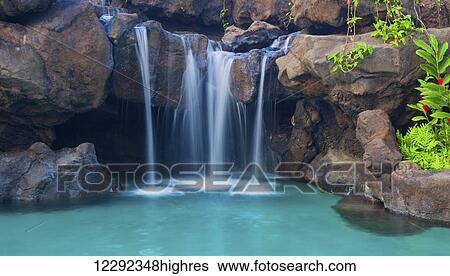 Waterfall into Resort Pool View Large Photo Image Stock Photograph - Waterfall into Resort Pool. Fotosearch