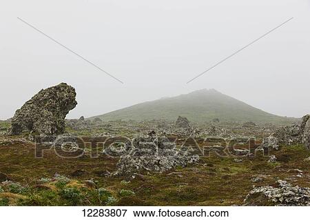 Weathered rock formations on the tundra on a foggy overcast day, St. Paul Island, Southwestern Alaska, USA, Summer View Large Photo Image Stock Photo - Weathered rock formations on the tundra on a foggy overcast day, St. Paul Island, Southwestern Alaska, USA, Summer. Fotosearch