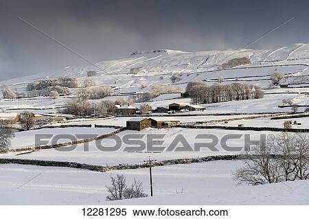 Stock Photography - Wensleydale in the aftermath of a very heavy snow shower, near Hawes; North Yorkshire, England. Fotosearch