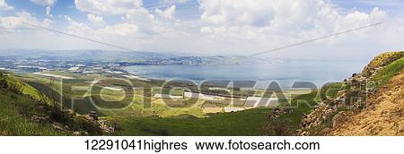 Westward view from the Golan Heights overlooking the Southern part of the Sea of Galilee; Israel View Large Photo Image Stock Photograph - Westward view from the Golan Heights overlooking the Southern part of the Sea of Galilee; Israel. Fotosearch