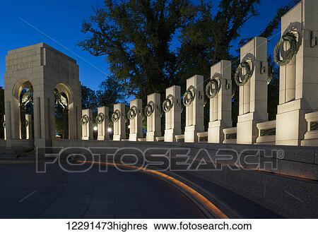 World War II Memorial at twilight; Washington, District of Columbia, United States of America View Large Photo Image Stock Photograph - World War II Memorial at twilight; Washington, District of Columbia, United States of America. Fotosearch