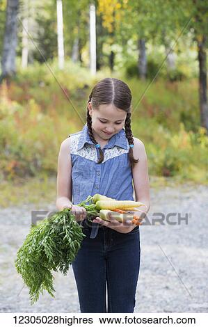 Young girl walking with freshly picked Alaska grown carrots, Palmer, Southcentral Alaska, autumn View Large Photo Image Stock Photograph - Young girl walking with freshly picked Alaska grown carrots, Palmer, Southcentral Alaska, autumn. Fotosearch