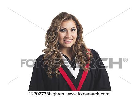 Stock Photograph - Young graduating woman; Edmonton, Alberta, Canada. Fotosearch