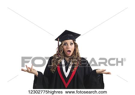 Young graduating woman making a funny face of surprise; Edmonton, Alberta, Canada View Large Photo Image Stock Photograph - Young graduating woman making a funny face of surprise; Edmonton, Alberta, Canada. Fotosearch