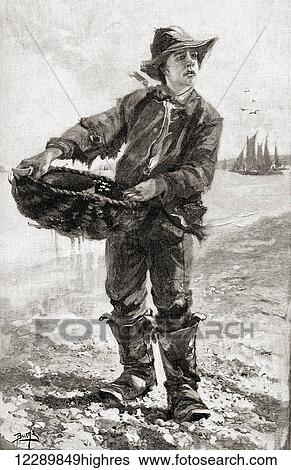 Stock Photograph - A 19th century English fish boy or fish seller. From The Century Illustrated Monthly Magazine, published 1884.. Fotosearch