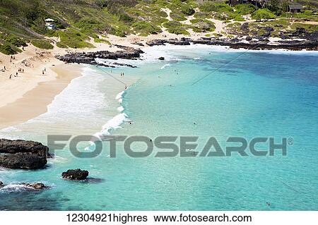 Stock Photograph - A beautiful day at the beach, Makapuu Beach Park; Oahu, Hawaii, United States of America. Fotosearch