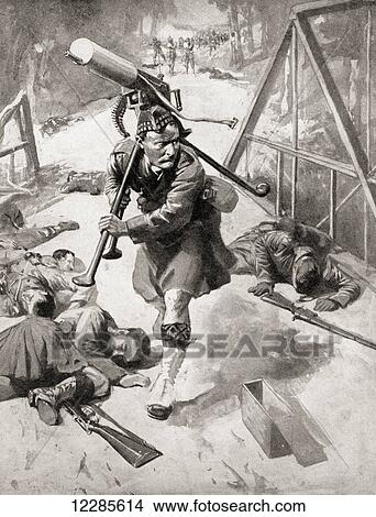 A brave soldier from the Highlander regiment steals a Maxim gun from the Germany enemy during WWI. From The War Illustrated Album Deluxe, published 1915. View Large Photo Image Picture - A brave soldier from the Highlander regiment steals a Maxim gun from the Germany enemy during WWI. From The War Illustrated Album Deluxe, published 1915.. Fotosearch