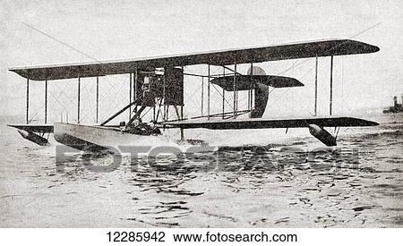 Stock Image - A British Hydroplane during World War One. From The History of the Great War, published c. 1919. Fotosearch