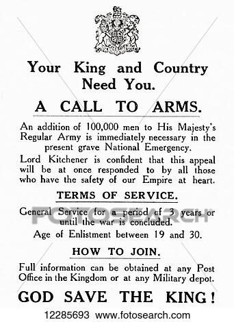 Stock Image - A Call to Arms during World War One. From The History of the Great War, published c. 1919. Fotosearch