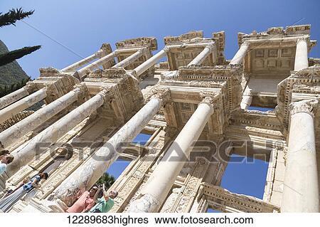 A close up low angle view of the Library of Celsus in the Ephesus ancient historical site; Ephesus, Izmir, Turkey View Large Photo Image Stock Photograph - A close up low angle view of the Library of Celsus in the Ephesus ancient historical site; Ephesus, Izmir, Turkey. Fotosearch