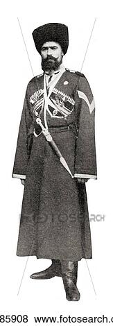 Stock Photo - A Cossack during WWI. From The War Illustrated Album Deluxe, published 1915.. Fotosearch