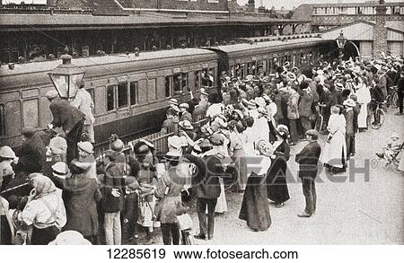 A draft of men board the train in Hounslow, England en route for the front, which in 1914 was Belgium. From The Pageant of the Century, published 1934 View Large Photo Image Stock Photo - A draft of men board the train in Hounslow, England en route for the front, which in 1914 was Belgium. From The Pageant of the Century, published 1934. Fotosearch