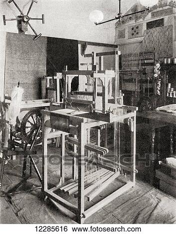 Stock Photograph - A foot treadle floor loom. From the magazine The World and His Wife, published 1907.. Fotosearch