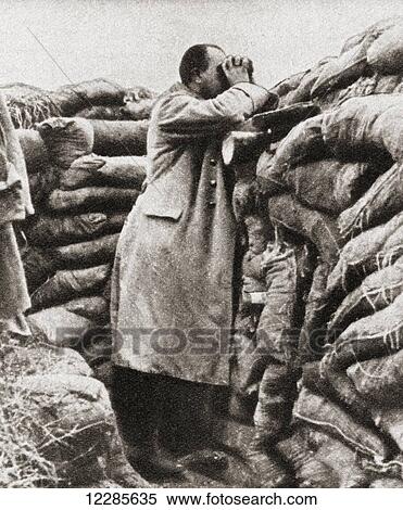 A German officer in a heavily sandbagged observation point during WWI. From The Pageant of the Century, published 1934 View Large Photo Image Stock Photography - A German officer in a heavily sandbagged observation point during WWI. From The Pageant of the Century, published 1934. Fotosearch