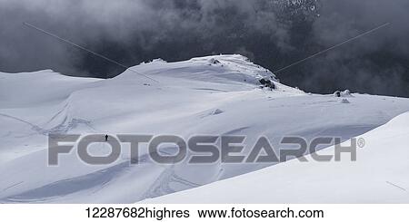 Stock Photograph - A lone skier on a snowy expanse; Whistler, British Columbia, Canada. Fotosearch