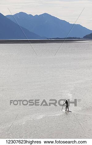 A man paddle-boards out in Turnagain Arm in Southcentral Alaska. View Large Photo Image Stock Photograph - A man paddle-boards out in Turnagain Arm in Southcentral Alaska.. Fotosearch