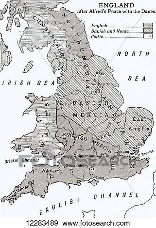 A map of England after king Alfred's peace with the Danes in the 9th century. From A First Book of British History published 1925. View Large Photo Image Stock Photo - A map of England after king Alfred's peace with the Danes in the 9th century. From A First Book of British History published 1925.. Fotosearch