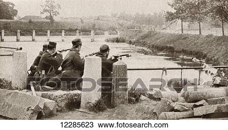 A rearguard remain to prevent the advancing Germans from repairing the bridge blown up by the retreating Belgians at Termonde, Belgium during WWI. From The Pageant of the Century, published 1934 View Large Photo Image Stock Image - A rearguard remain to prevent the advancing Germans from repairing the bridge blown up by the retreating Belgians at Termonde, Belgium during WWI. From The Pageant of the Century, published 1934. Fotosearch