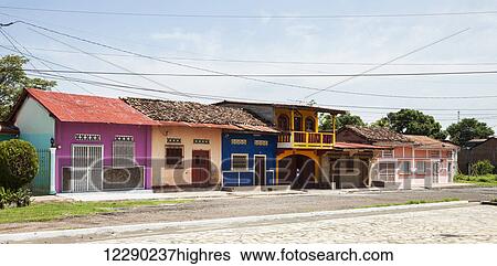 Stock Photograph - A row of colourful houses; Granada, Nicaragua. Fotosearch