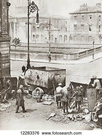 Stock Photograph - A scene at the Four Courts, Dublin, Ireland during the battle for their possession at the start of the Irish Civil War in 1922. From The Story of 25 Eventful Years in Pictures, published 1935.. Fotosearch
