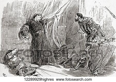 A scene from William Shakespeare's play King Richard II, Act V, scene 5. King Richard: Exton, thy fierce hand hath with the king's blood stain'd the king's own land. Illustration by Gordon Browne. From The Works of William Shakespeare, published 1896. View Large Photo Image Stock Photograph - A scene from William Shakespeare's play King Richard II, Act V, scene 5. King Richard: Exton, thy fierce hand hath with the king's blood stain'd the king's own land. Illustration by Gordon Browne. From The Works of William Shakespeare, published 1896.. Fotosearch