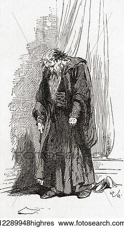 Stock Photograph - A scene from William Shakespeare's play Merchant of Venice, Act IV, scene 1. Shylock: I pray you, give me leave to go from hence. I am not well. Illustration by Gordon Browne. From The Works of William Shakespeare, published 1896.. Fotosearch