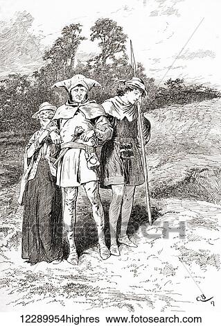 Stock Photograph - A scene from William Shakespeare's play As You Like It. Act II, scene IV. Touchstone: Ay, now am I in Arden, the more fool I. Illustration by Gordon Browne. From The Works of William Shakespeare, published 1896.. Fotosearch