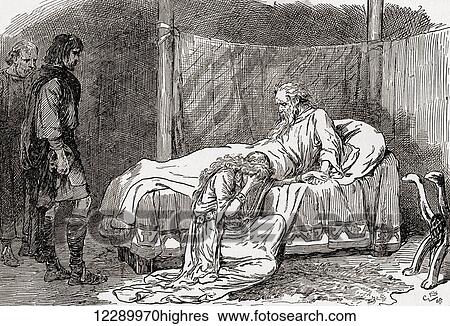 Stock Photograph - A scene from William Shakespeare's play King Lear. Act IV, scene 7. Lear: I pray, weep not. If you have poison for me, I will drink it. I know you do not love me, for your sisters have, as I do remember, done me wrong. You have some cause, they do.... Fotosearch