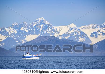 A small fishing boat on the waters of Main Bay, with the Chugach Mountains in the background, Prince William Sound, Whittier, Southcentral Alaska, USA View Large Photo Image Stock Photograph - A small fishing boat on the waters of Main Bay, with the Chugach Mountains in the background, Prince William Sound, Whittier, Southcentral Alaska, USA. Fotosearch
