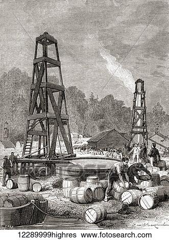 A source of petroleum at Oil Creek on the Allegheny River, Pennsylvania, U. S. A. in 1858, discovered by Edwin Laurentine Drake, aka Colonel Drake, (1819 1880). From Les Merveilles de la Science, published c. 1870 View Large Photo Image Stock Photograph - A source of petroleum at Oil Creek on the Allegheny River, Pennsylvania, U. S. A. in 1858, discovered by Edwin Laurentine Drake, aka Colonel Drake, (1819 1880). From Les Merveilles de la Science, published c. 1870. Fotosearch
