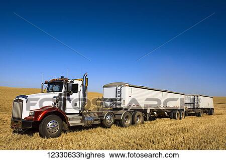 A Transport Truck Sits On Harvested Grain Field; Washington, United States Of America View Large Photo Image Stock Photograph - A Transport Truck Sits On Harvested Grain Field; Washington, United States Of America. Fotosearch