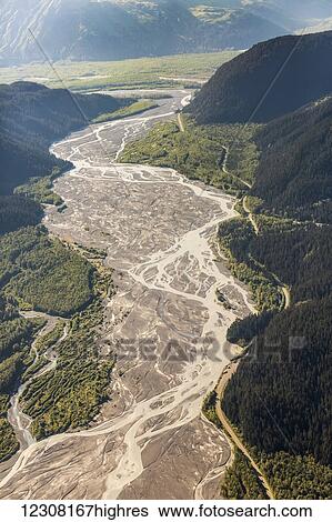 Aerial of a braided river near Seward in summer, Kenai Peninsula, Southcentral Alaska, USA View Large Photo Image Stock Photograph - Aerial of a braided river near Seward in summer, Kenai Peninsula, Southcentral Alaska, USA. Fotosearch